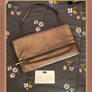 Fossil Brand Metallic Gold Leather Explorer Shoulder Bag